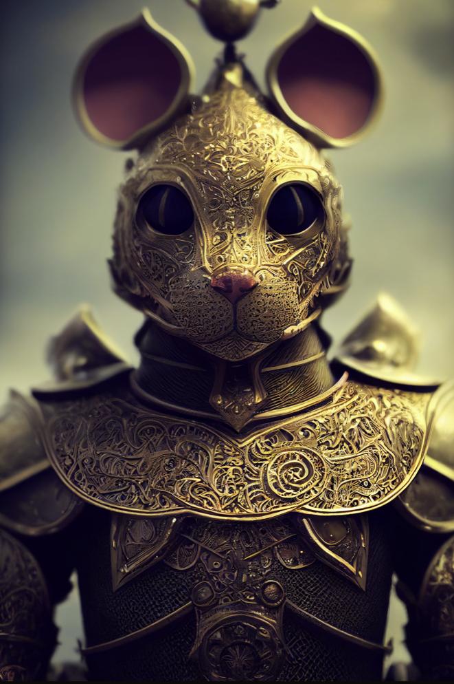 AI绘画midjourney提示词十二生肖系列金属铠甲骑士（子鼠）