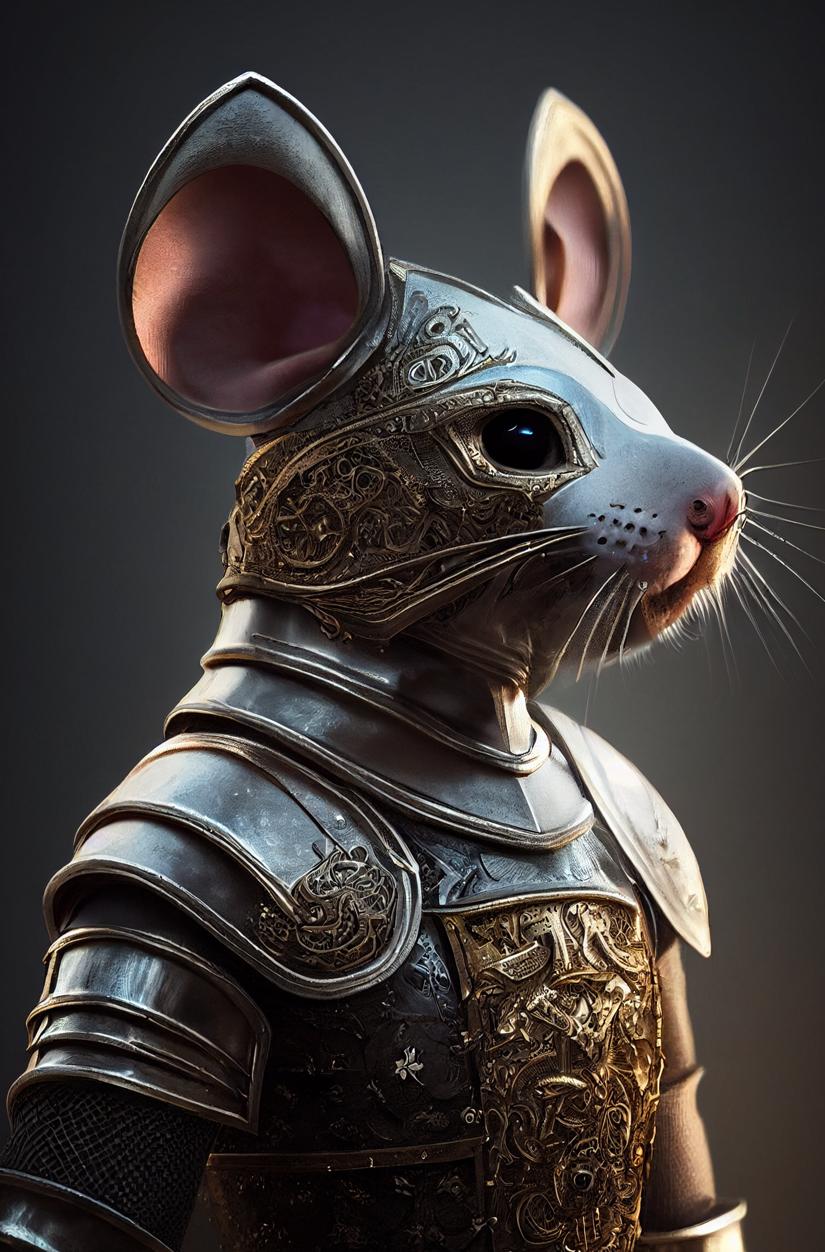 AI绘画midjourney提示词十二生肖系列金属铠甲骑士（子鼠）